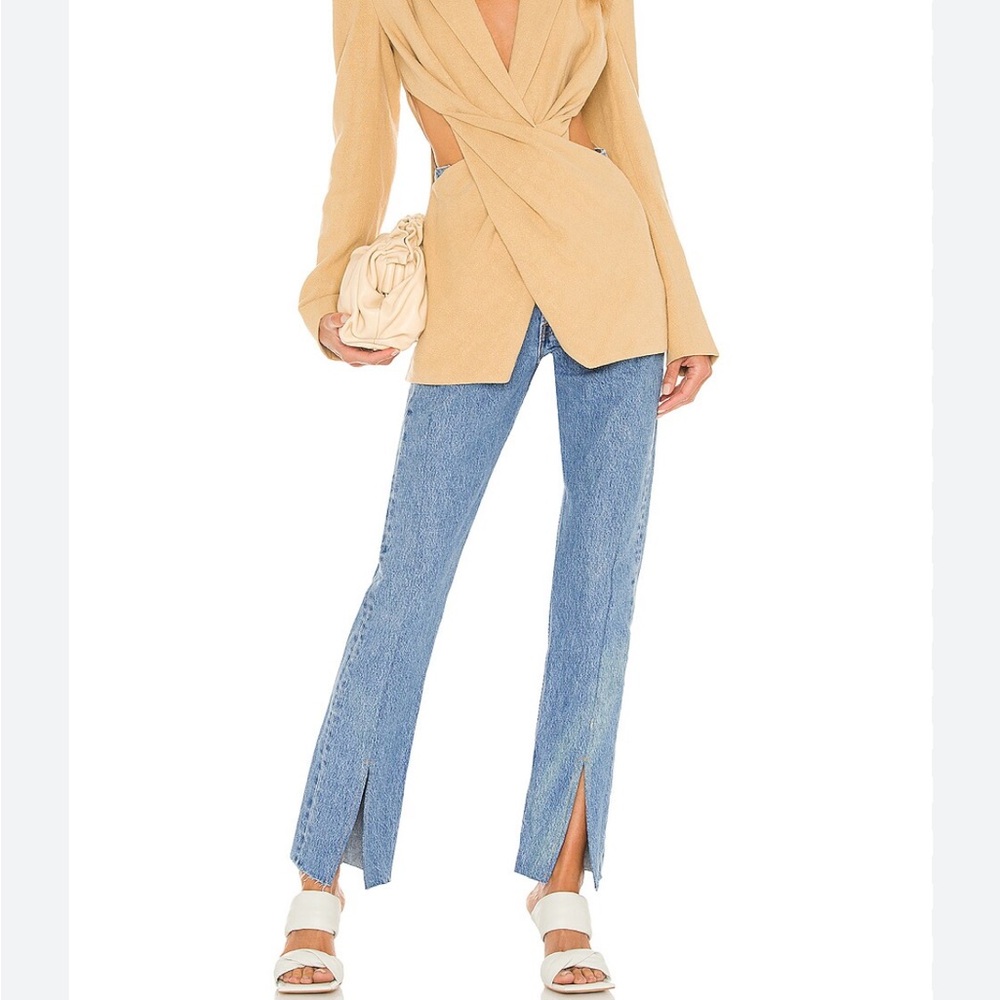 Stylish Tan Blouse and Blue Jeans